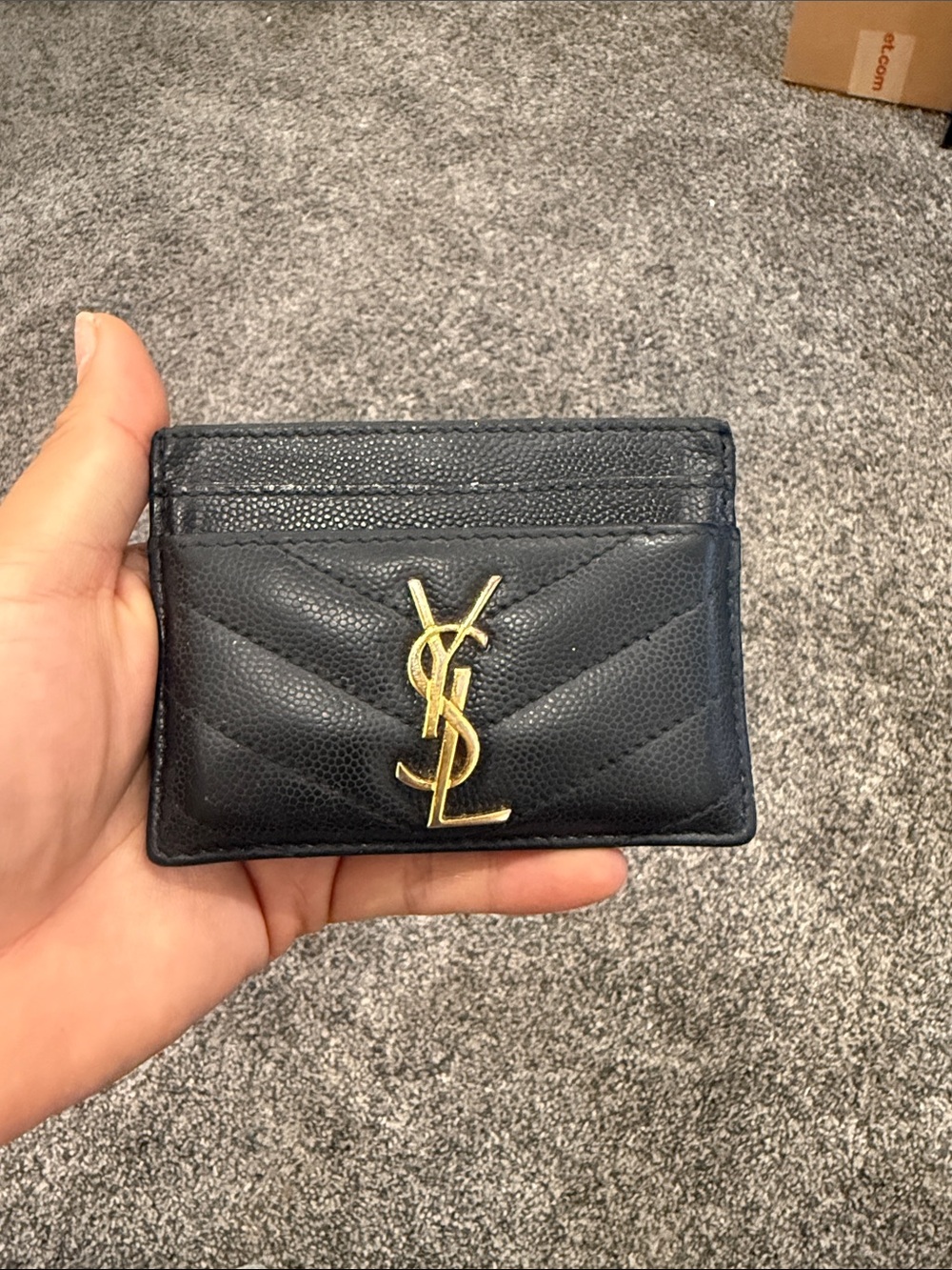 Saint Laurent Navy Quilted Card Holder with Gold YSL Monogram